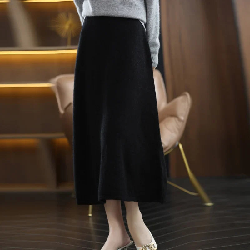 100% Wool Knitted A-Line Skirt