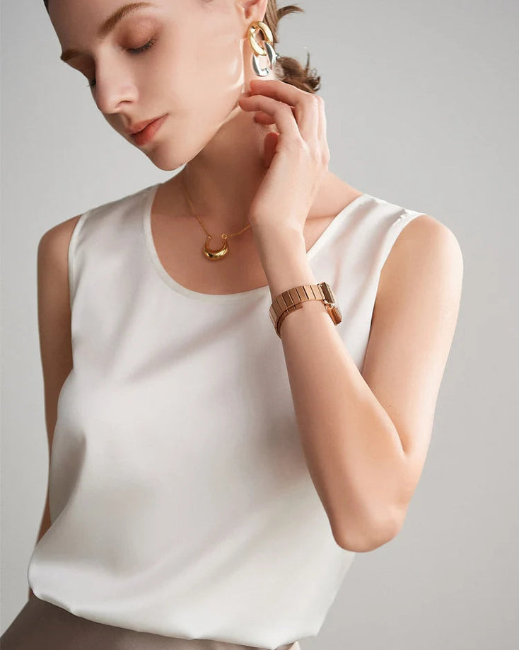 Crew-Neck Sleeveless Silk Top