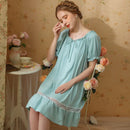 Cotton Short Sleeves Lace Nightdress