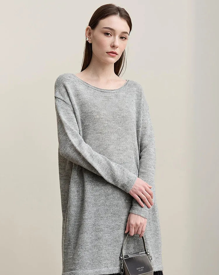 Stylish Round Neck Off-Shoulder Tie Sweater