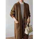 100% Wool Ribbed Long Cardigan With Pockets