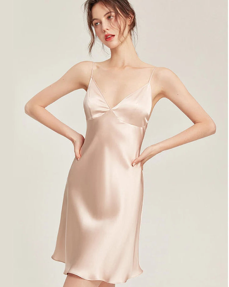 Women's Silk V-Neck Spaghetti Strap Dress