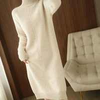 High-Neck Over-The-Knee Wool Dress