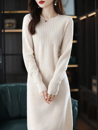 Round-Neck Merino Wool Knitted Midi Dress