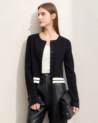 Wool Cropped Crew Neck Striped Sweater