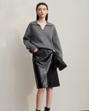 Solid Color Loose V-Neck Long-Sleeved Sweater