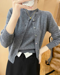Wool Cardigan Crew Neck T-Shirt Two-Piece Sweater Set
