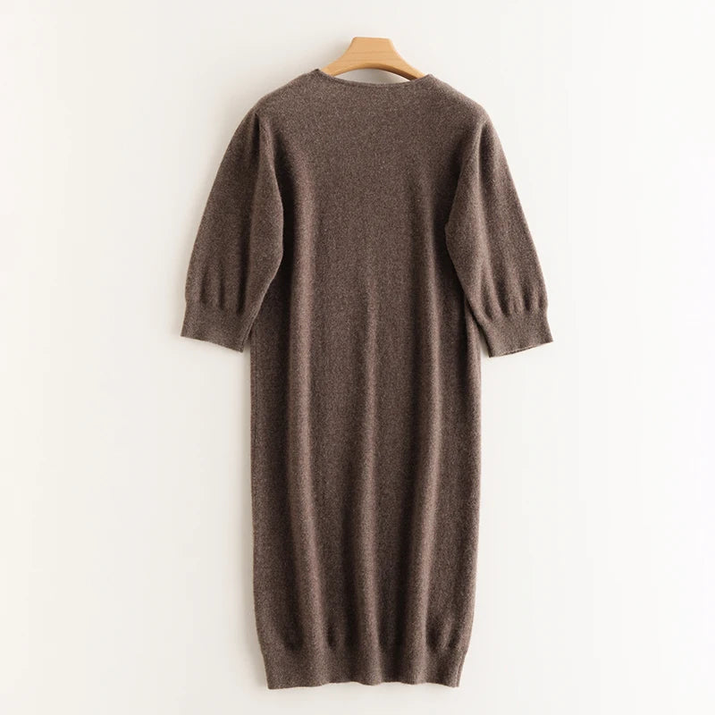 100% Cashmere Half Sleeve Sweater Dress