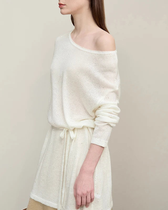 Stylish Round Neck Off-Shoulder Tie Sweater