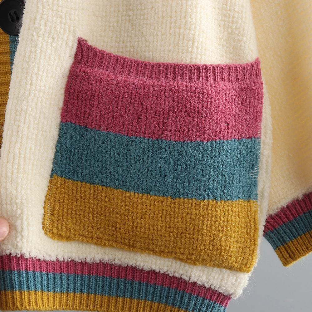 Colorful V-Neck Knitted Short Cardigan