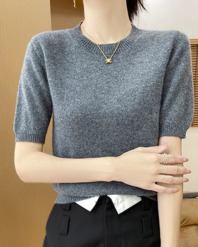 Wool Cardigan Crew Neck T-Shirt Two-Piece Sweater Set