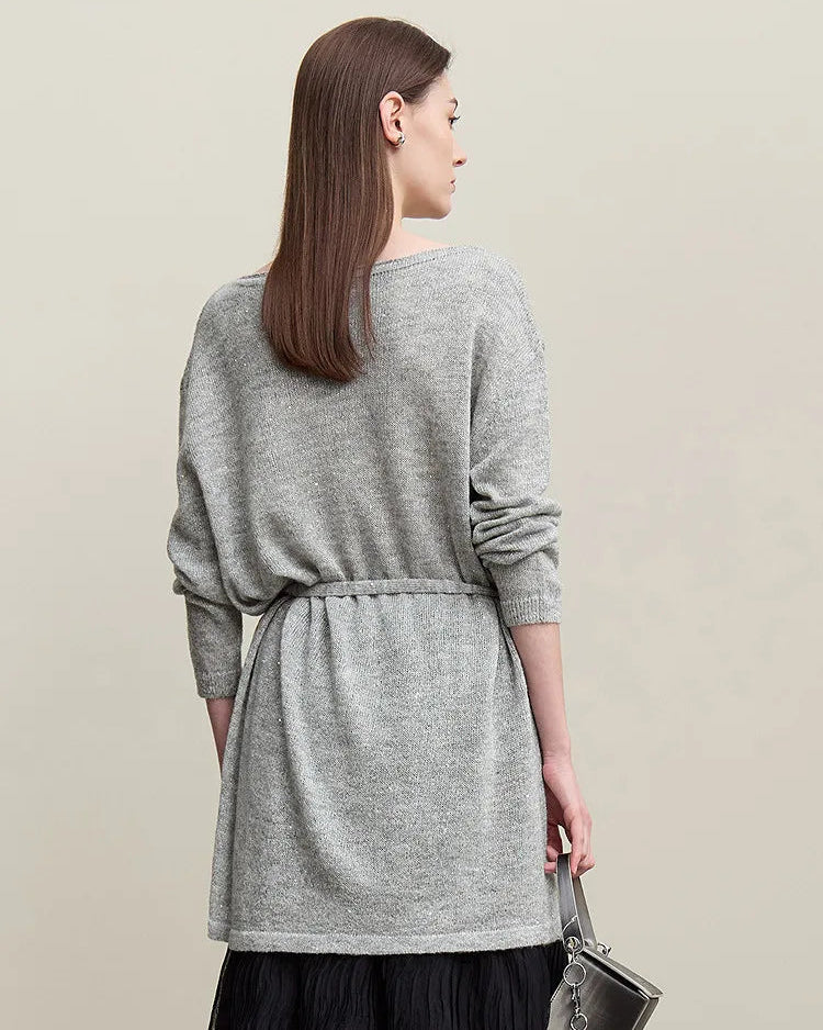 Stylish Round Neck Off-Shoulder Tie Sweater