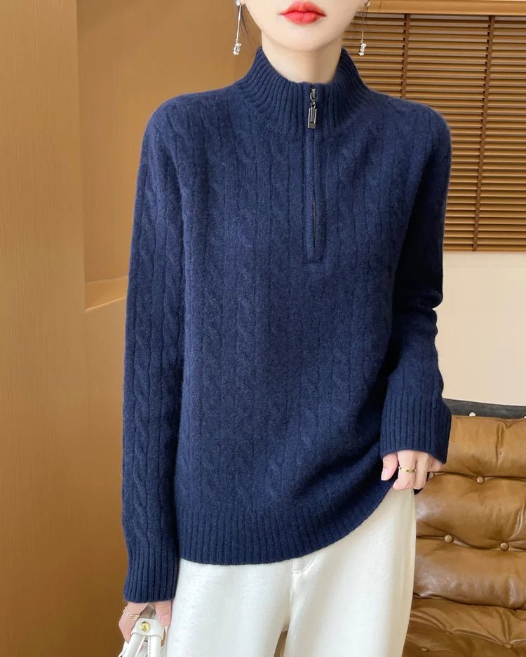 Wool Stand-Collar Half-Zip Thick Pullover Sweater