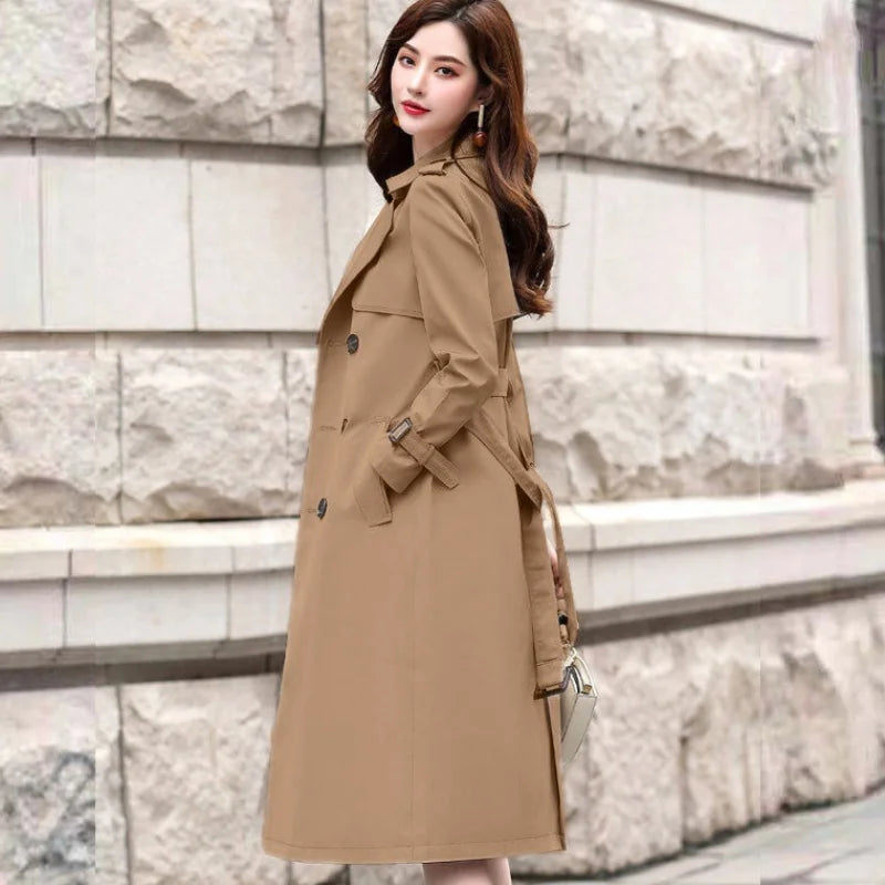 Belted Double-Breasted Long Trench Coat