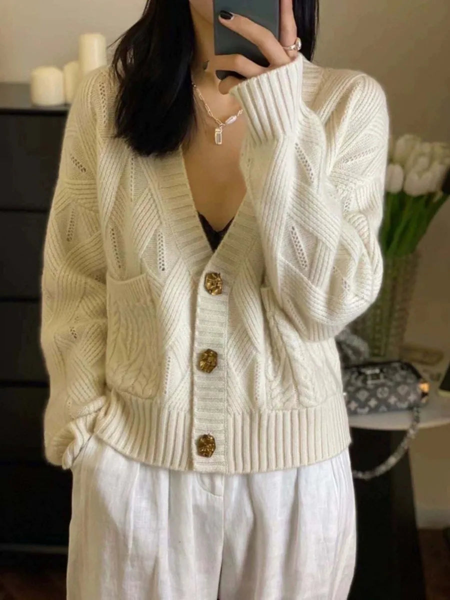 V-Neck Cashmere Knitted Cardigan