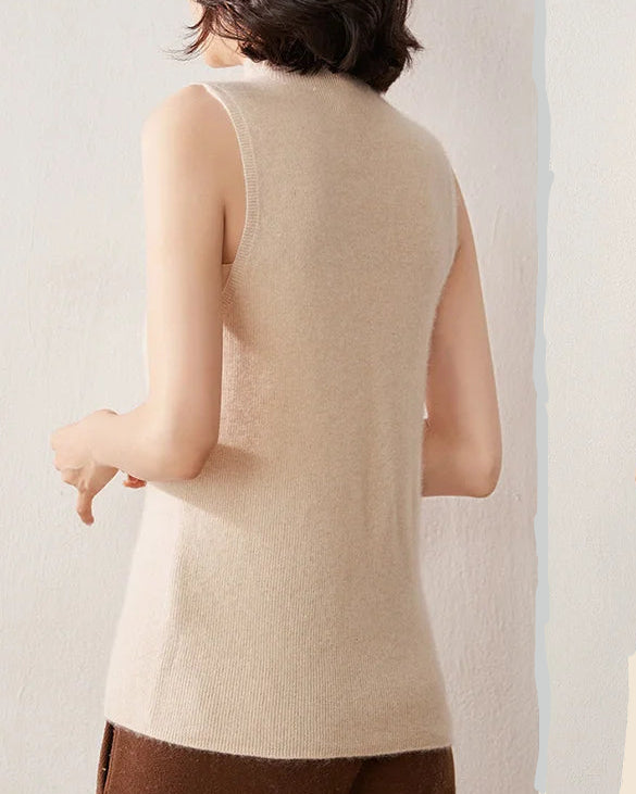 Cashmere Knitted Sleeveless Mock Neck Sweater