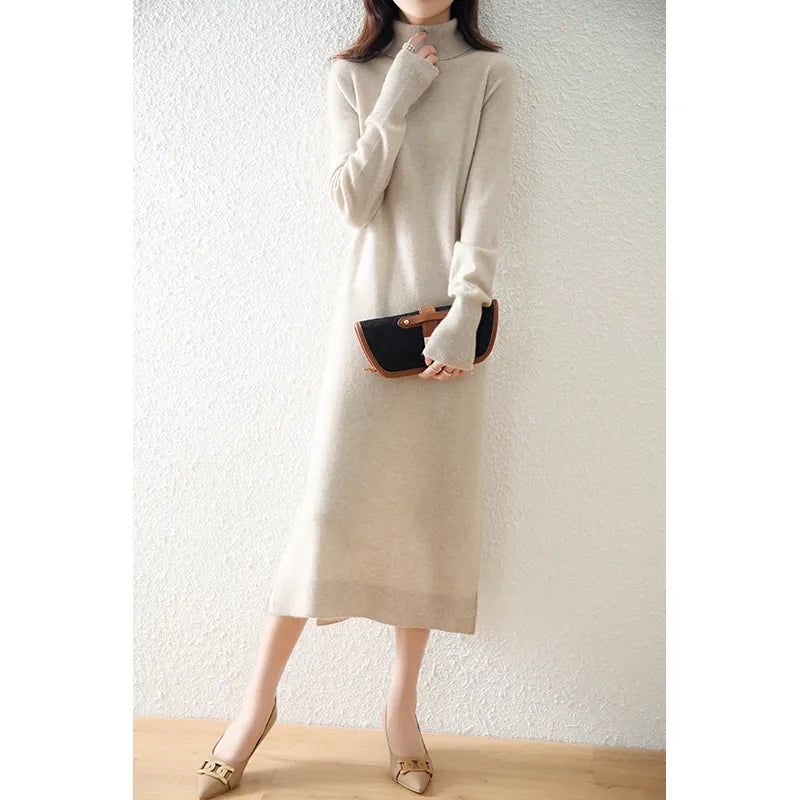 Turtleneck Pure Wool Knitted Dress