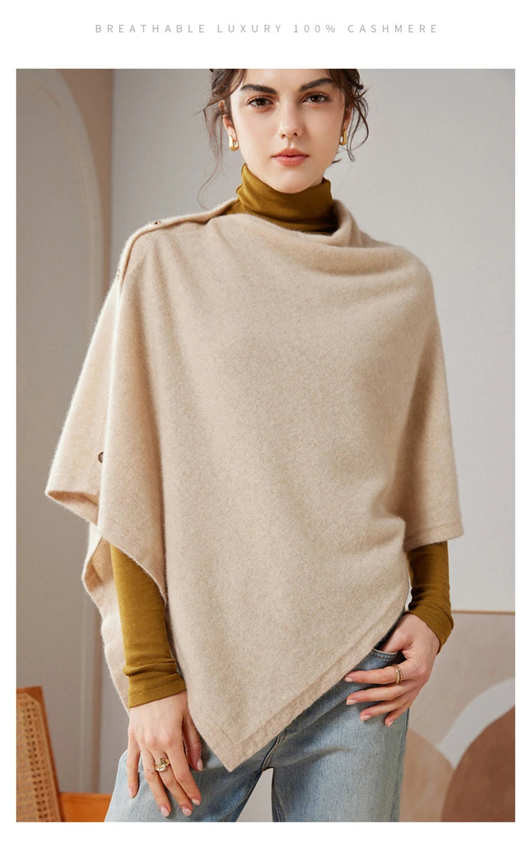 Solid 100% Cashmere Poncho Scarf