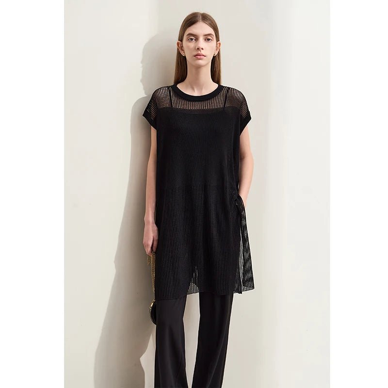 Hollow Out Round Neck Tops