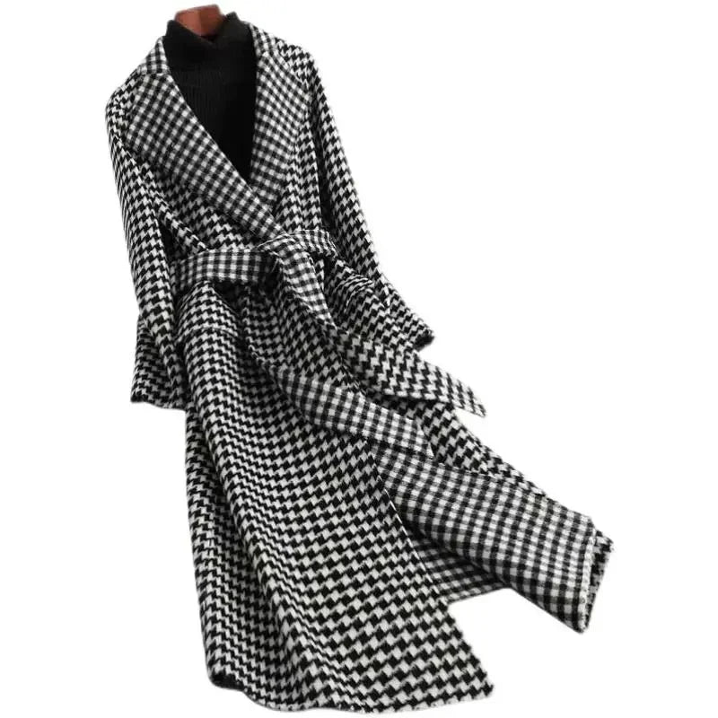 Plaid Vintage Long Sleeve Lace Up Coat