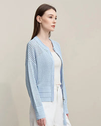 Casual Drop-Shoulder Sleeve Openwork Knit Sweater