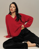 Loose-Fitting Wool Knit V-Neck Sweater