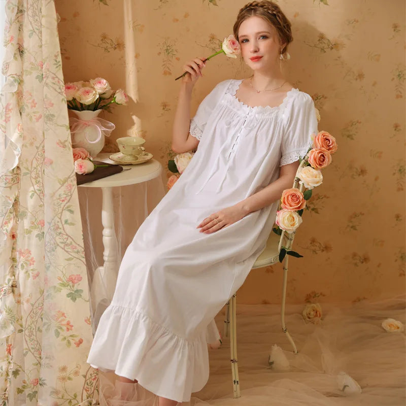 Palace Style Short Sleeve Cotton Pajama Dress