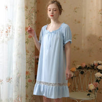 Cotton Short Sleeves Lace Nightdress