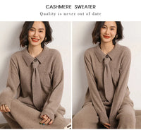 100% Cashmere Knitted Sweater Turn-down Collar Shirt