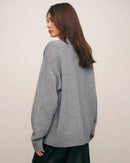 Loose-Fitting Wool Knit V-Neck Sweater