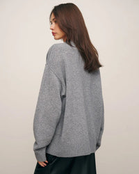 Loose-Fitting Wool Knit V-Neck Sweater