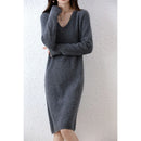 V-Neck 100% Merino Wool Knitted Dress GentleHerd