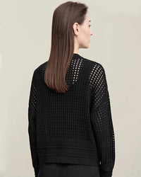 Casual Drop-Shoulder Sleeve Openwork Knit Sweater