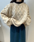 Diamond-Patterned Mid-Length Oversized Sweater