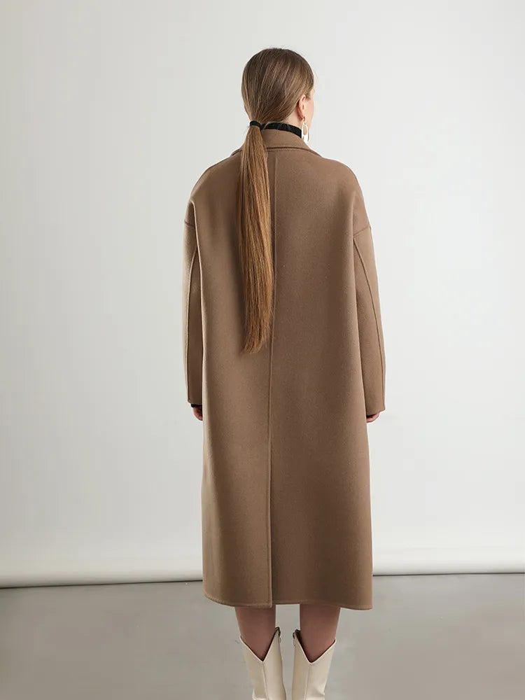 Classic Double-Breasted 100% Wool Long Coat