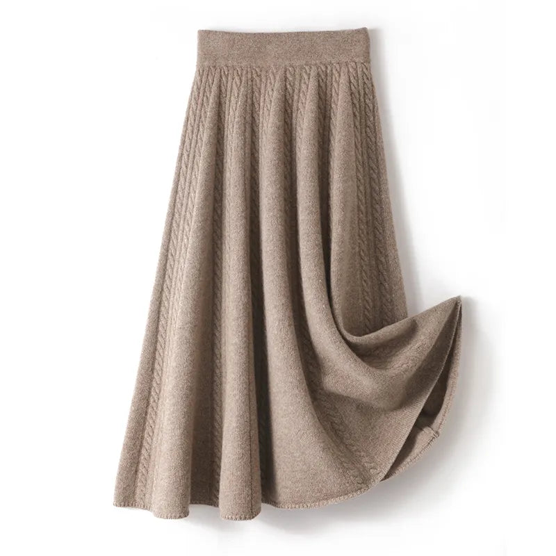 High Waisted Merino Wool Knitted A-Line Skirt