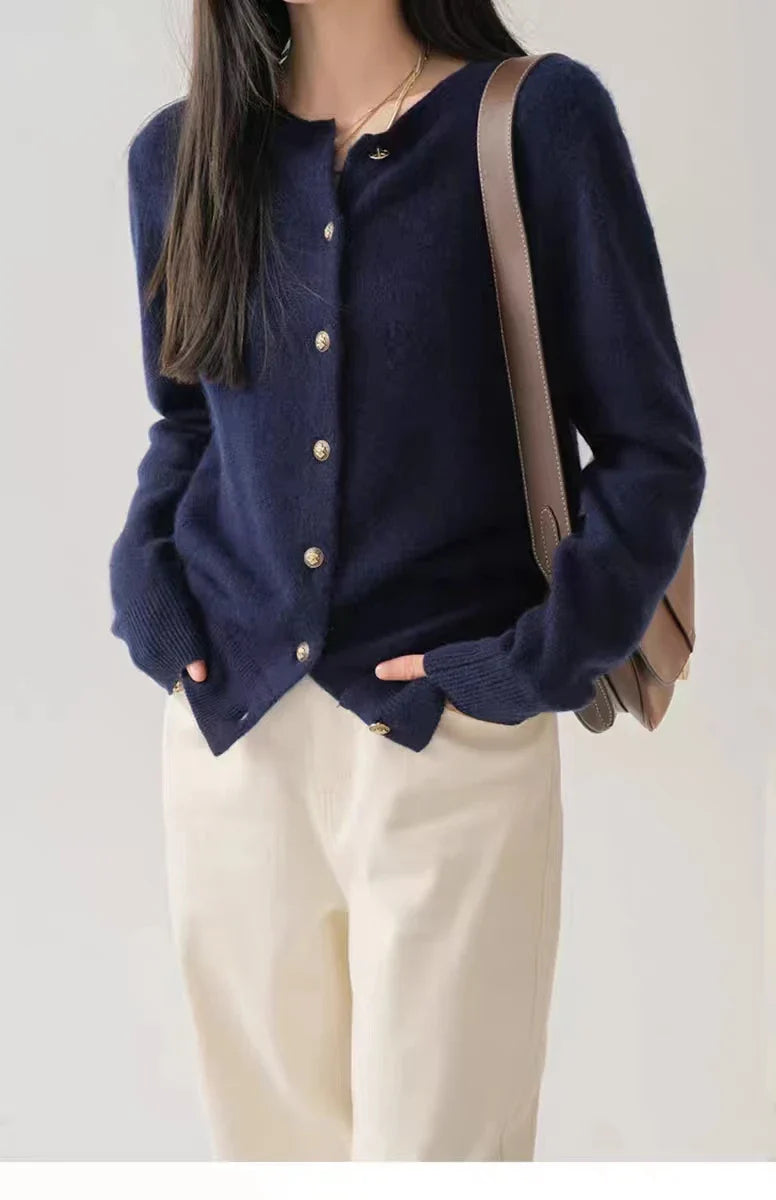 Crewneck 100% Cashmere Short Cardigan