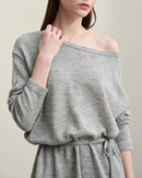 Stylish Round Neck Off-Shoulder Tie Sweater