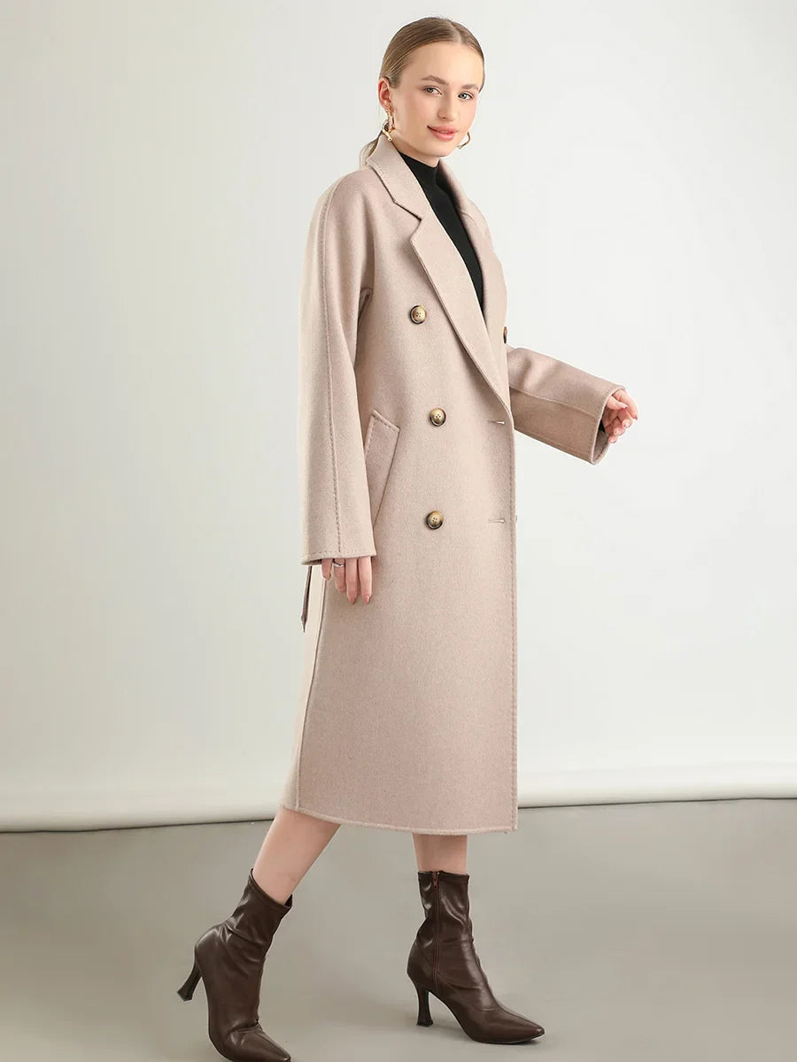 Double Breasted 100% Wool Long Coat