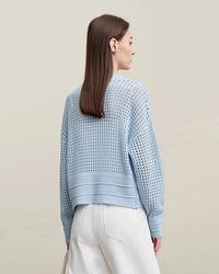 Casual Drop-Shoulder Sleeve Openwork Knit Sweater