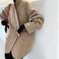 Double Breasted Oversized Short Wool Coat