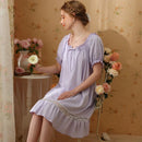 Cotton Short Sleeves Lace Nightdress