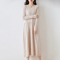 Round Neck Long Sleeves 100% Wool Knitted Dress