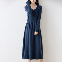 Round Neck Long Sleeves 100% Wool Knitted Dress