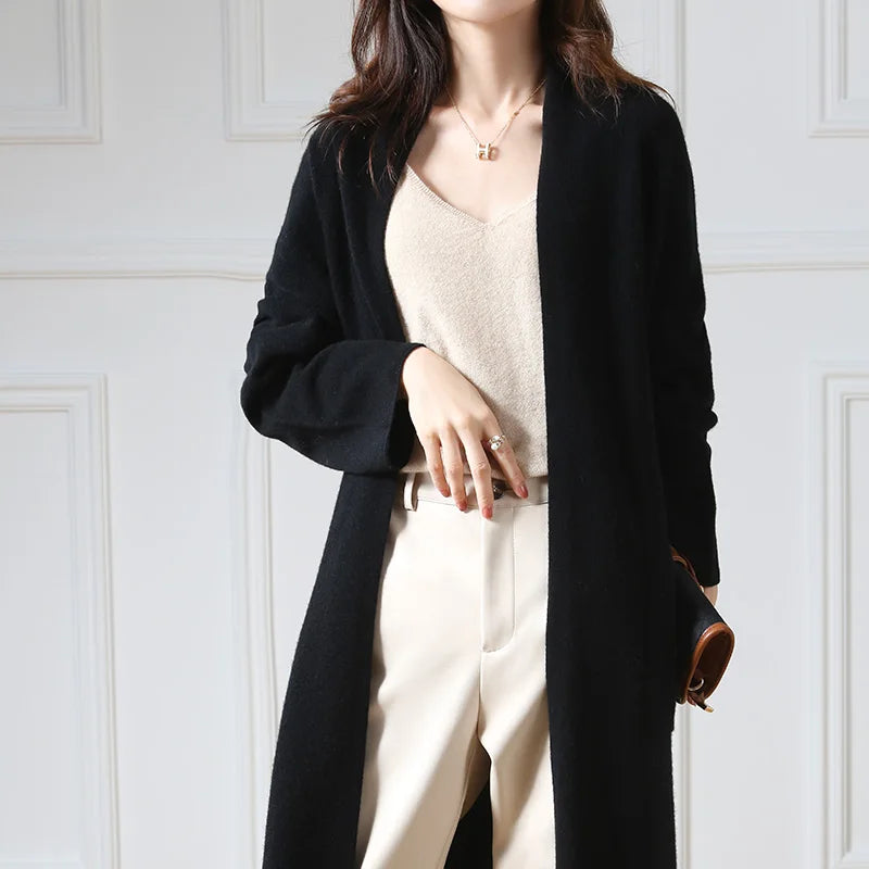 Open Front 100% Merino Wool Long Cardigan