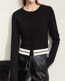 Wool Cropped Crew Neck Striped Sweater