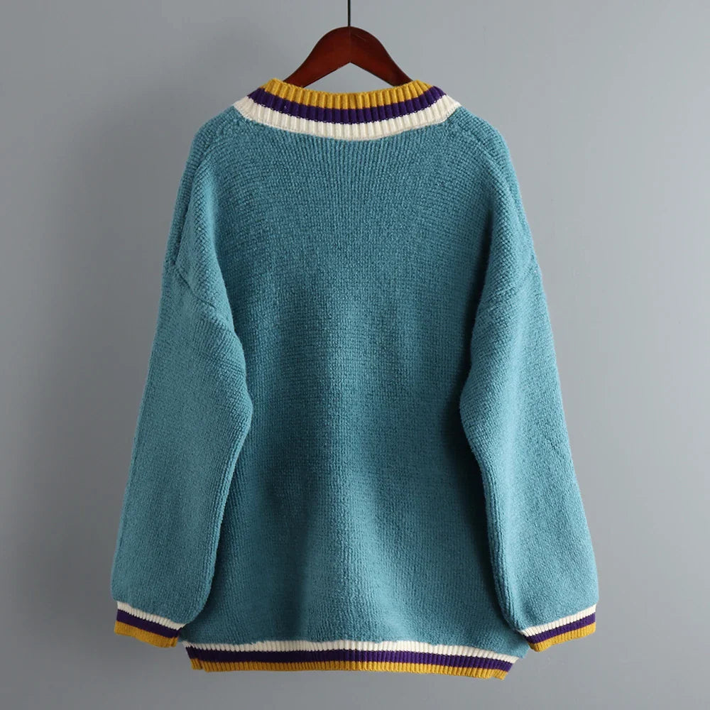 Colorful V-Neck Knitted Short Cardigan