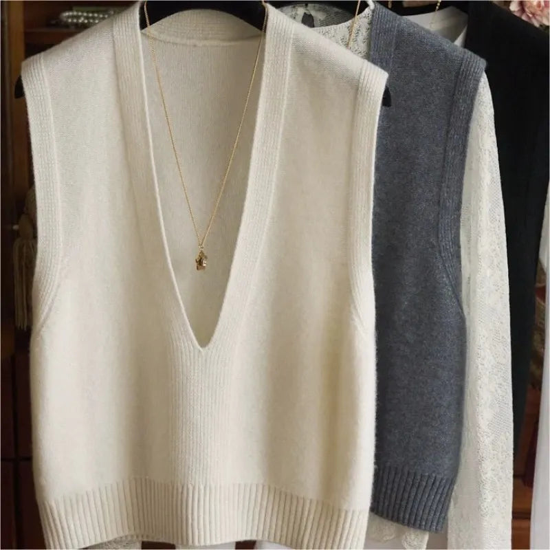 Deep V-Neck Wool Vest