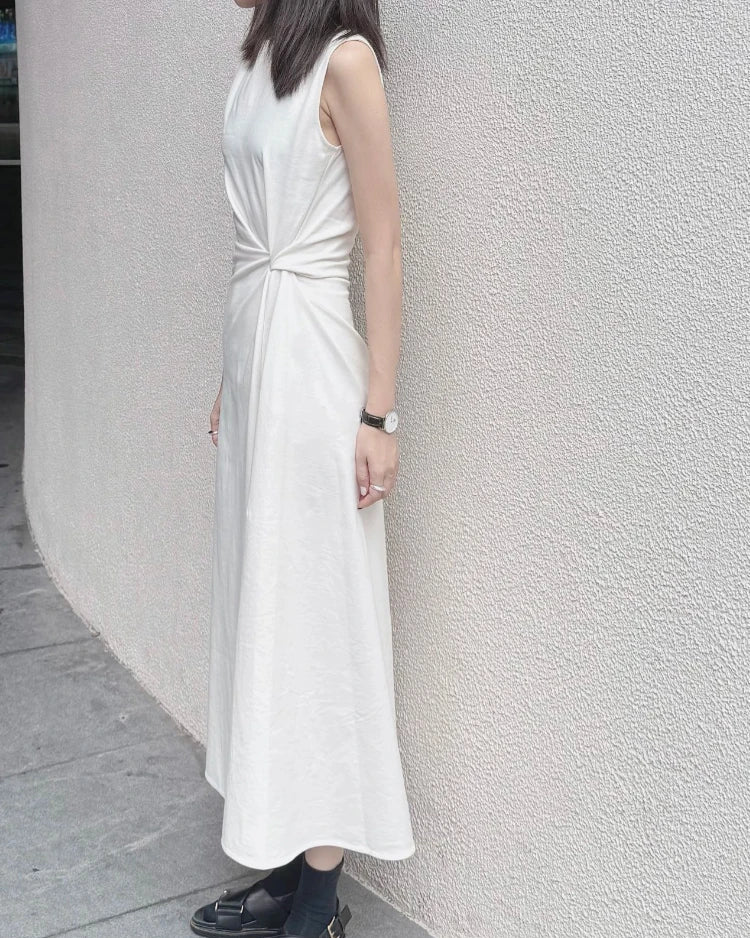 Side-Knotted Simple Sleeveless A-Line Dress