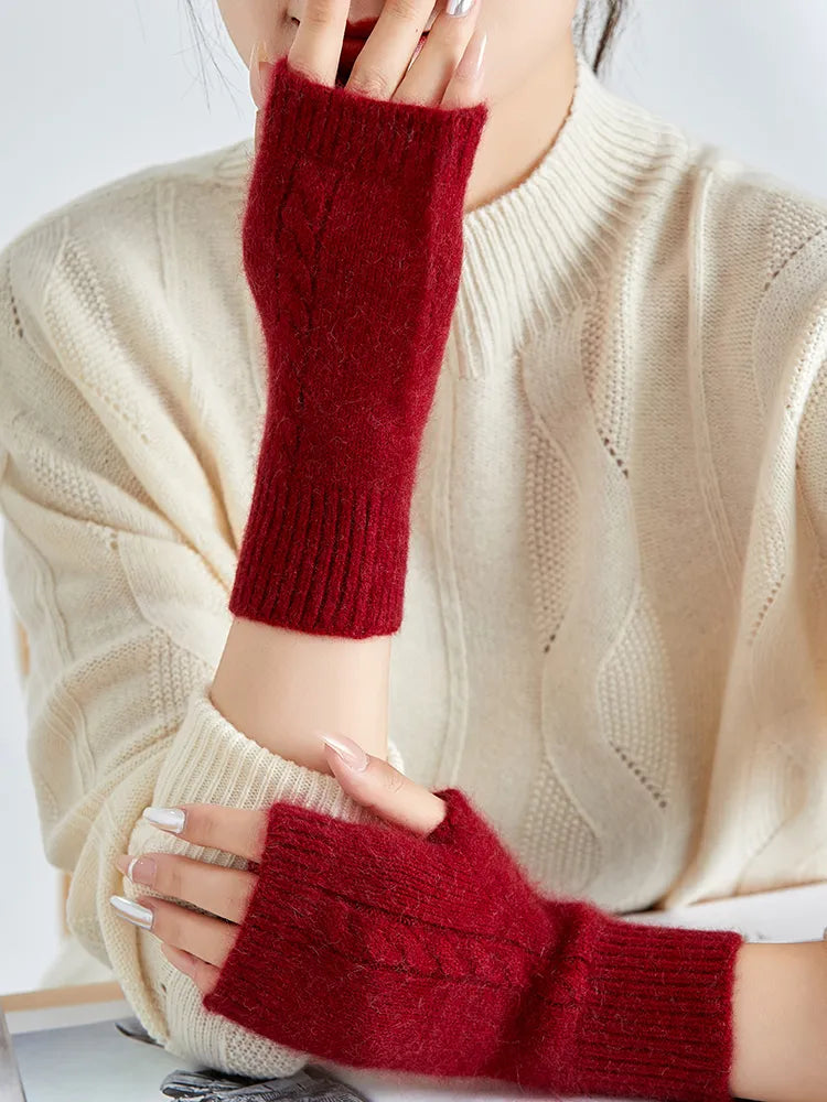 Fingerless Wool-Blended Gloves